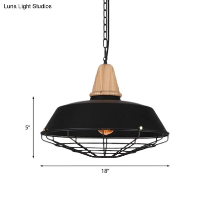 Metallic Retro Style Ceiling Hanging Pendant Light with Barn and Wire Guard, 1 Head, Black, 3 Sizes Available