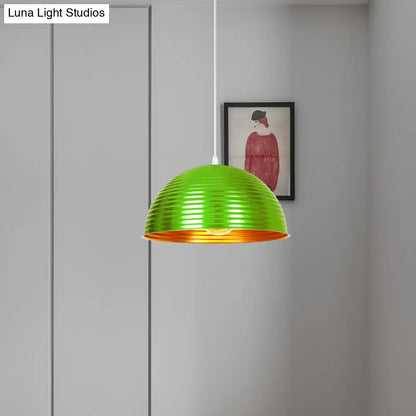 Metallic Ribbed Dome Pendant Light - Yellow/Green for Restaurants