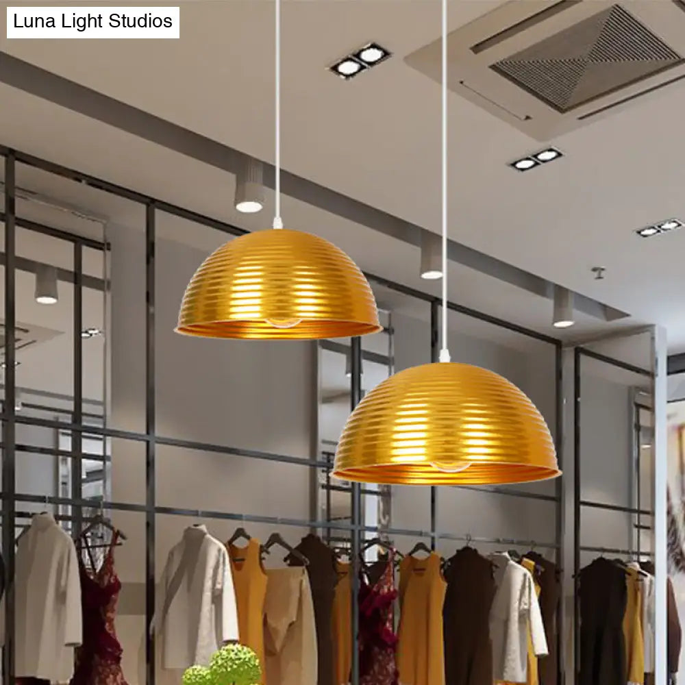 Metallic Ribbed Dome Pendant Light - Yellow/Green for Restaurants