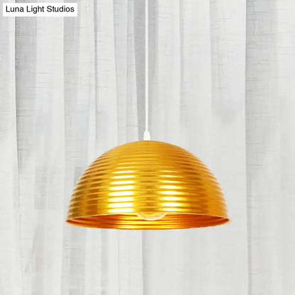 Metallic Ribbed Dome Pendant Light - Yellow/Green for Restaurants