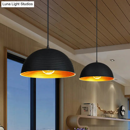 Metallic Ribbed Dome Pendant Light - Yellow/Green for Restaurants