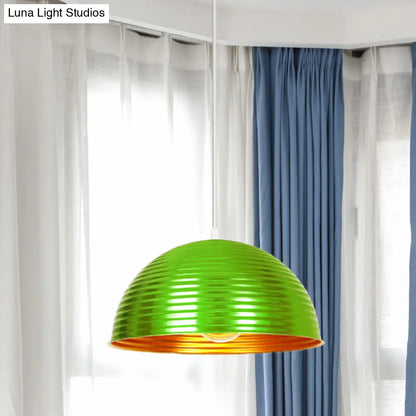 Metallic Ribbed Dome Pendant Light - Yellow/Green for Restaurants