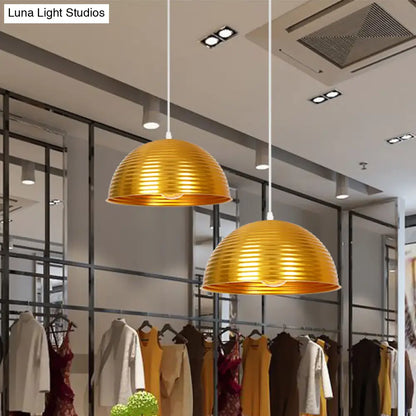 Metallic Ribbed Dome Pendant Light - Yellow/Green for Restaurants