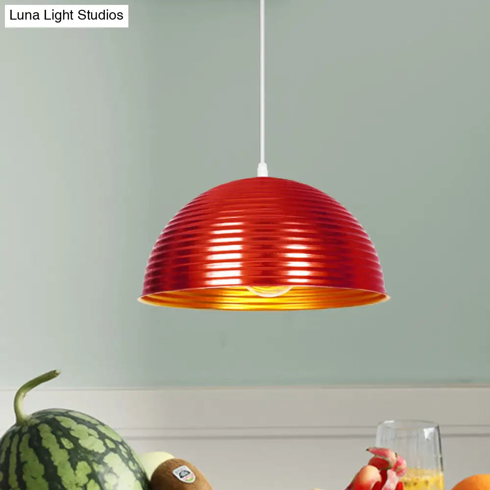 Metallic Ribbed Dome Pendant Light - Yellow/Green for Restaurants