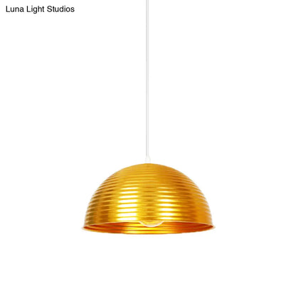 Metallic Ribbed Dome Pendant Light - Yellow/Green for Restaurants