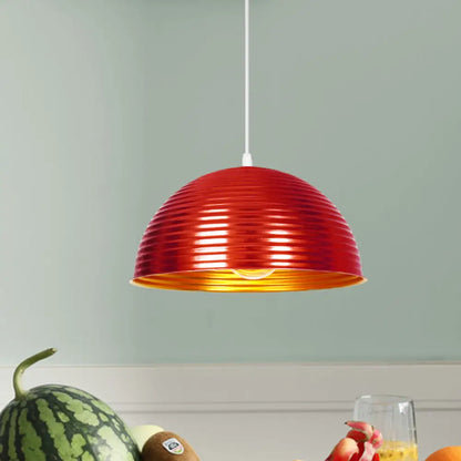 Metallic Ribbed Dome Pendant Light - Yellow/Green for Restaurants