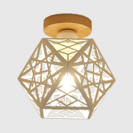 DecorBites™ DecorBites™ Metallic Semi Flush Mount Bulb - Loft Style Ceiling Light Fixture with Pentagon Cage - Black/White - Living Room