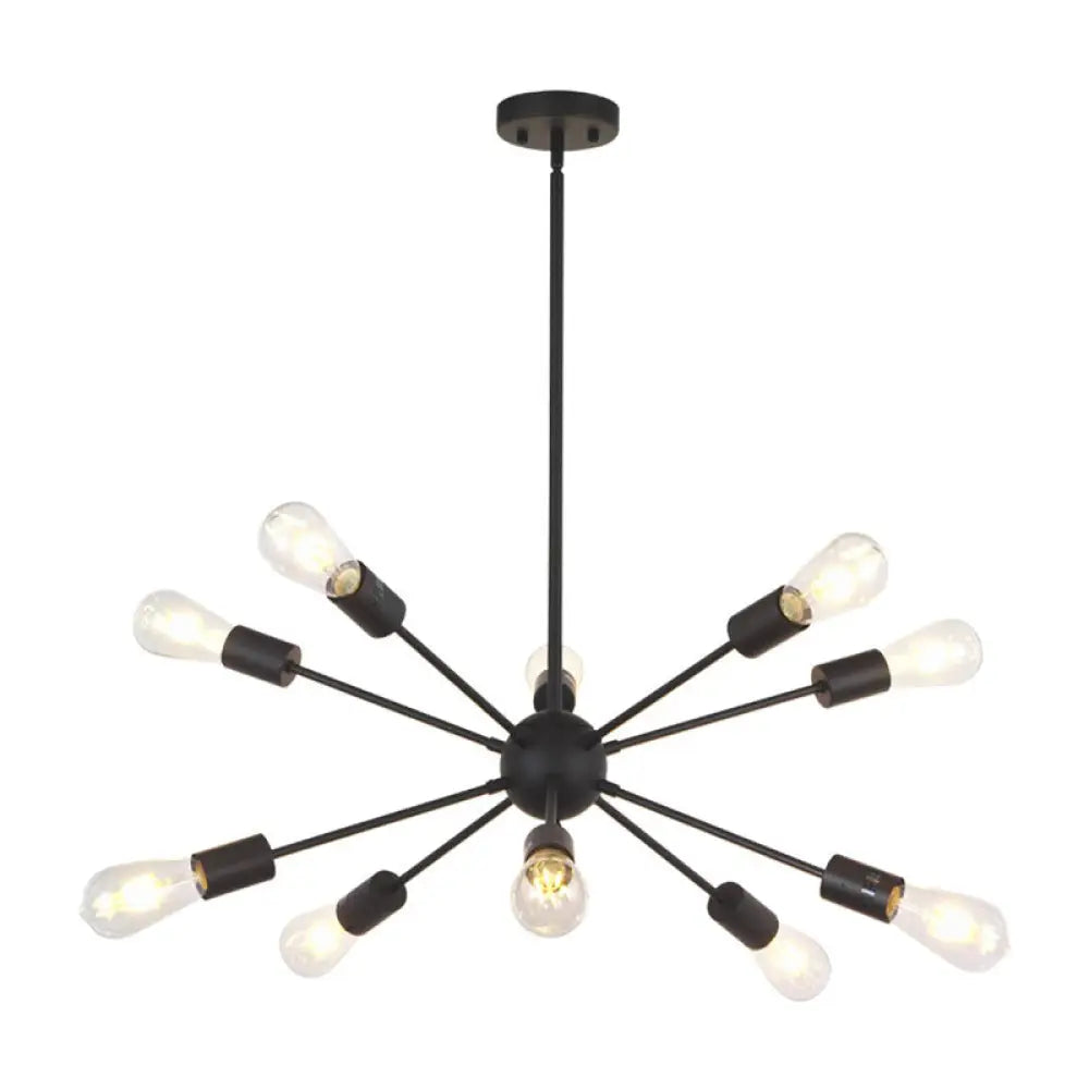 Metallic Sunburst Industrial Pendant Light with Bare Bulbs