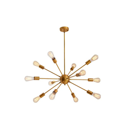 Metallic Sunburst Industrial Pendant Light with Bare Bulbs