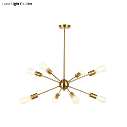 Metallic Sunburst Industrial Pendant Light with Bare Bulbs