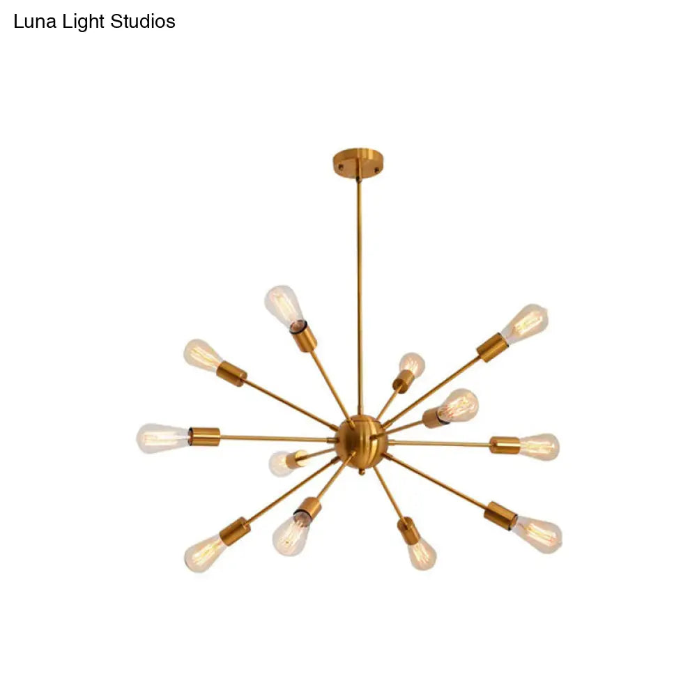 Metallic Sunburst Industrial Pendant Light with Bare Bulbs