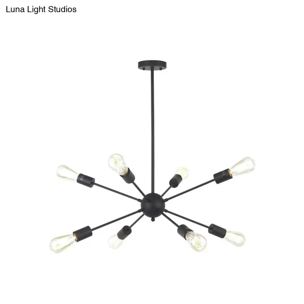 Metallic Sunburst Industrial Pendant Light with Bare Bulbs