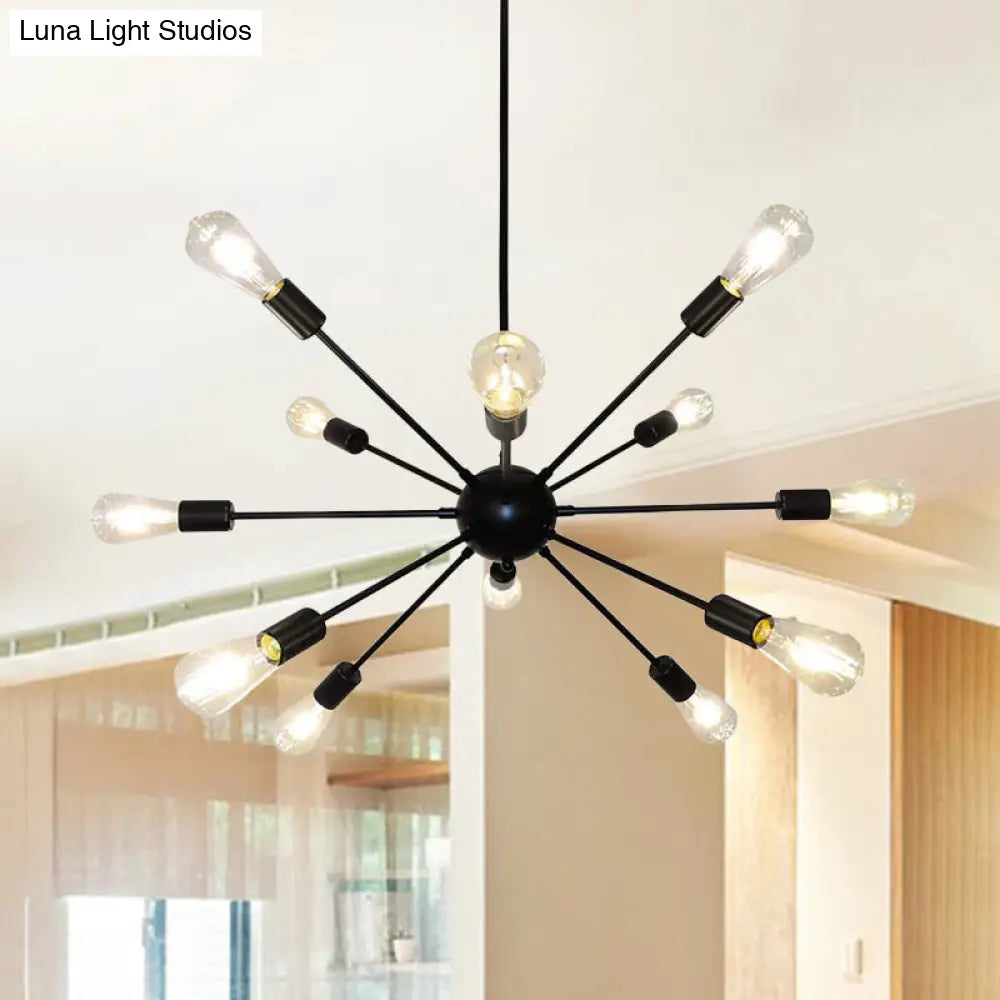 Metallic Sunburst Industrial Pendant Light with Bare Bulbs