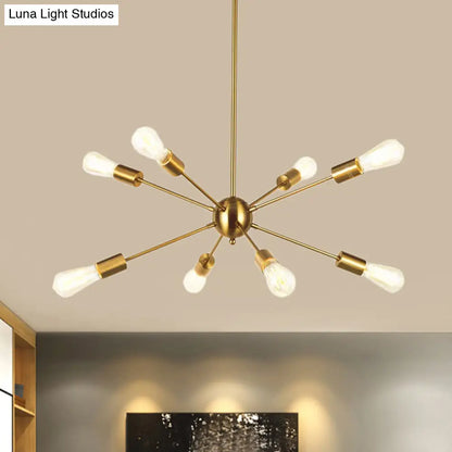 Metallic Sunburst Industrial Pendant Light with Bare Bulbs