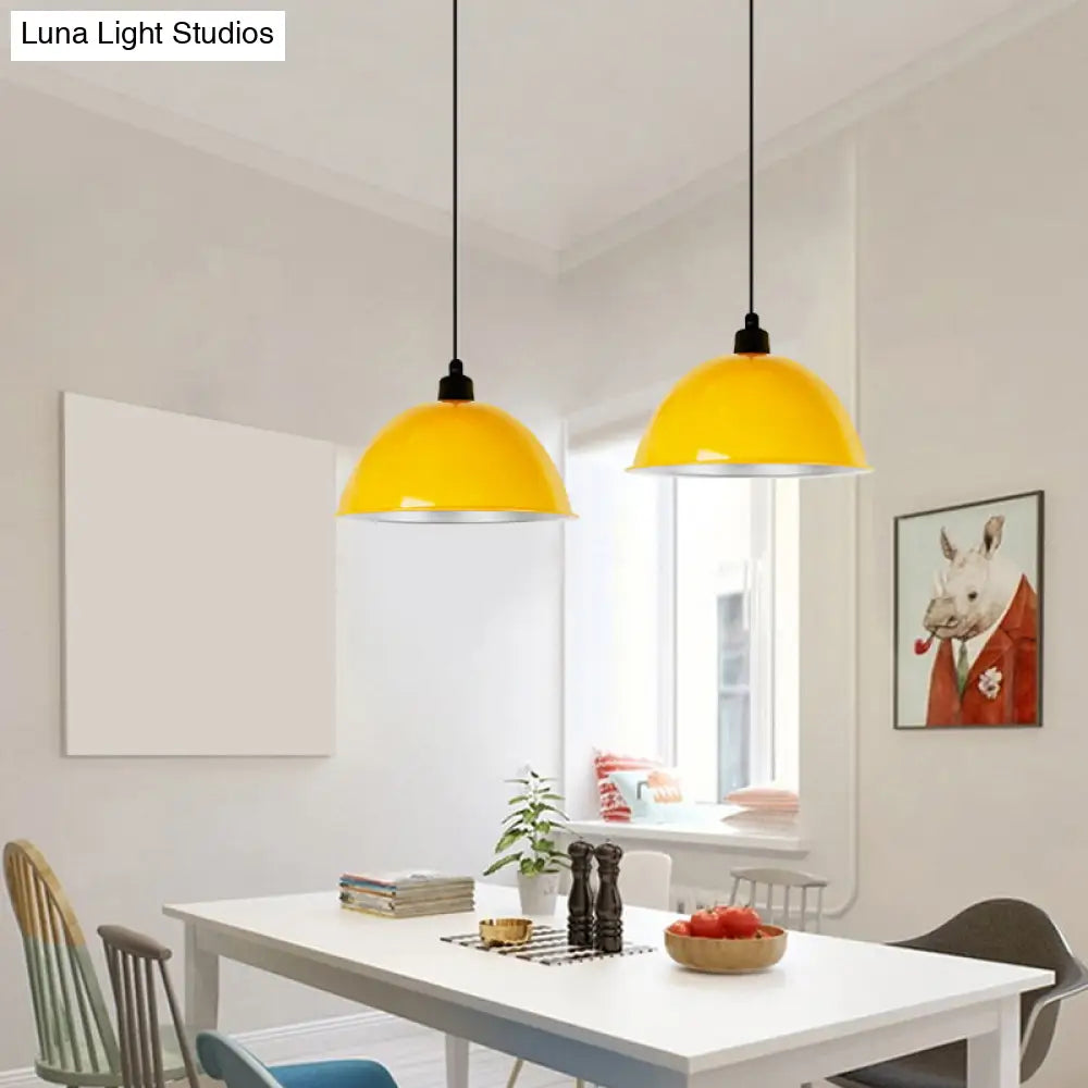 Metallic Suspension Pendant Light: Bowl-Shaped Design for Dining Room