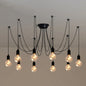 Metallic Swag Pendant Chandelier with Exposed Industrial Bulbs for Living Room in Black