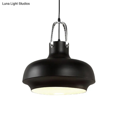 Metallic Urn Pendant Light - Industrial 1-Head Suspension Lamp for Dining Room in White/Black - 10"/16"/19" Width