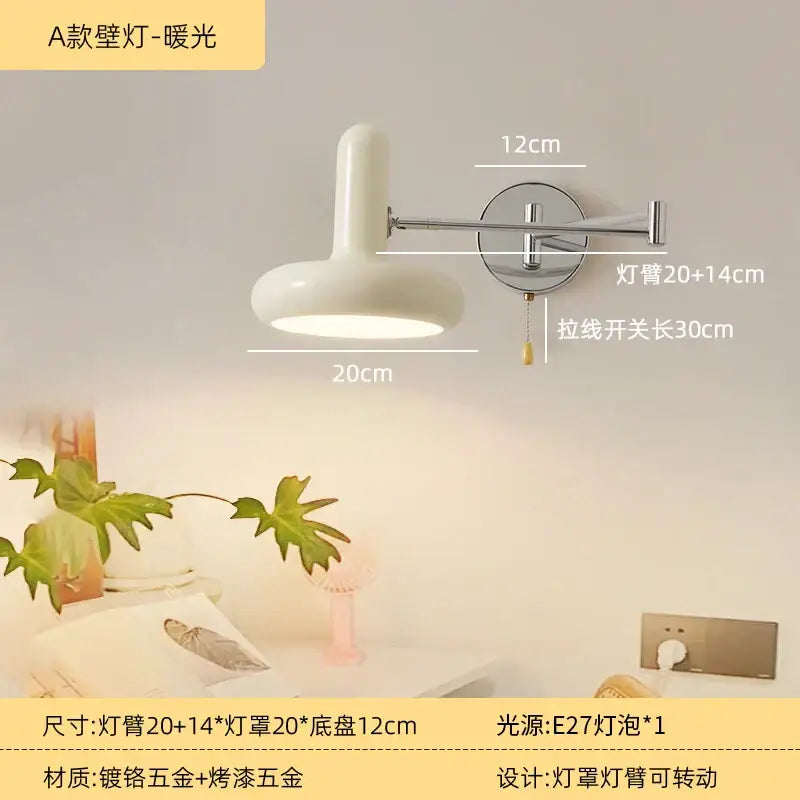 Cream-colored wall lamp with chrome adjustable arm and base for bedroom reading light decorbites cream wind wall