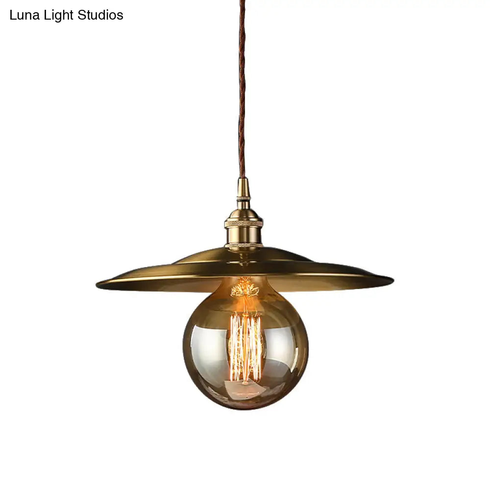 Mid Century 1-Light Brass Pendant with Adjustable Cord - Modern Flat Shade Ceiling Fixture