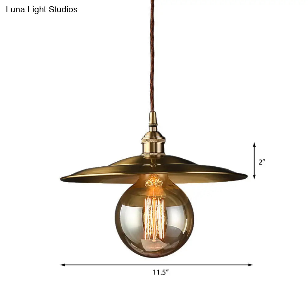 Mid Century 1-Light Brass Pendant with Adjustable Cord - Modern Flat Shade Ceiling Fixture