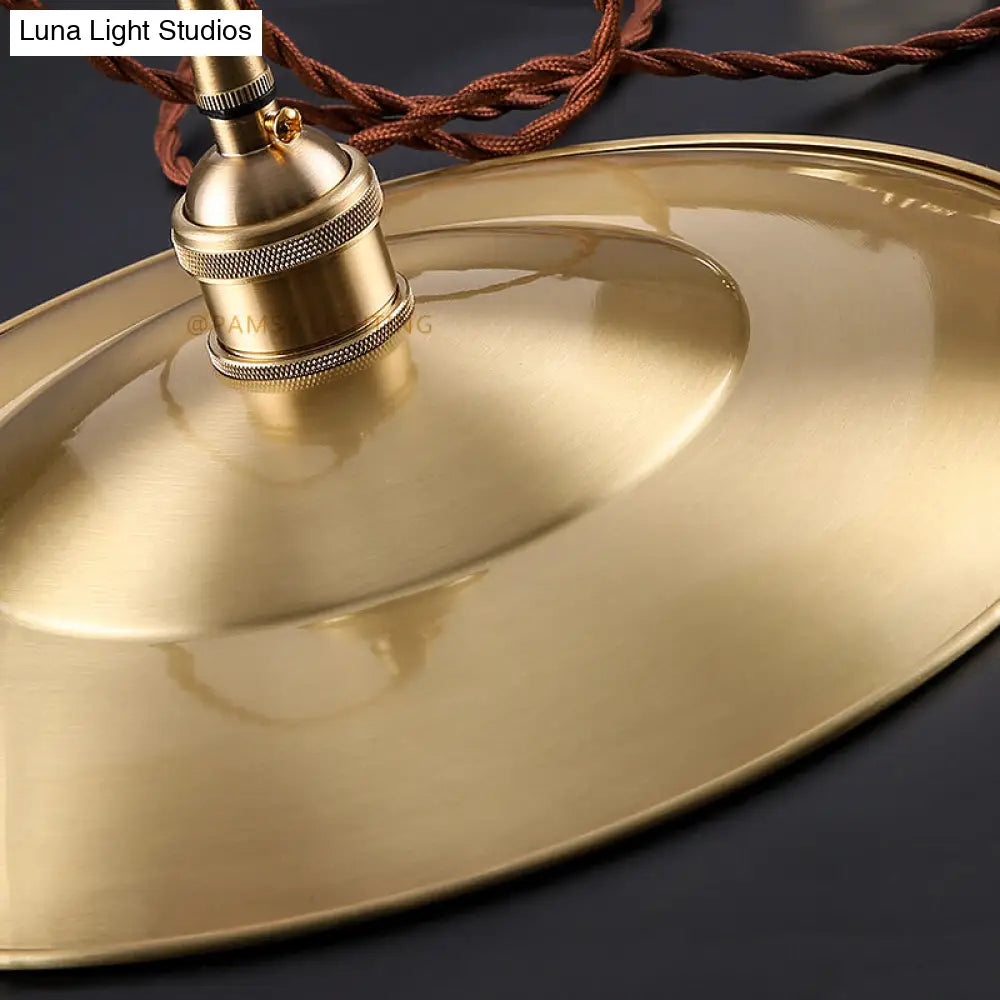 Mid Century 1-Light Brass Pendant with Adjustable Cord - Modern Flat Shade Ceiling Fixture