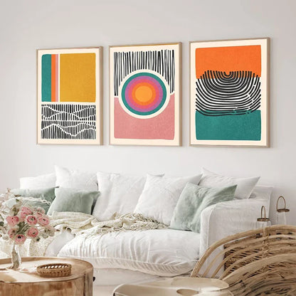Mid Century Abstract Color Block Wall Art Set