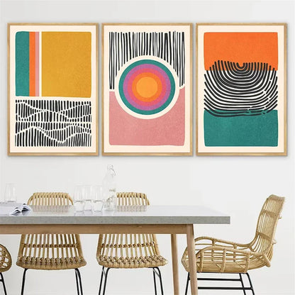 Mid Century Abstract Color Block Wall Art Set