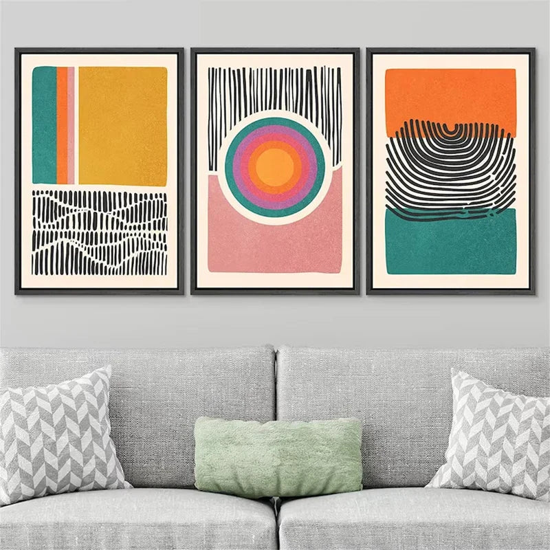 Mid Century Abstract Color Block Wall Art Set
