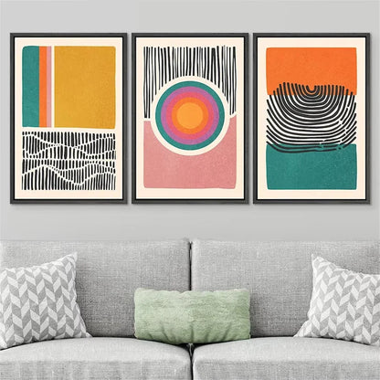 Mid Century Abstract Color Block Wall Art Set