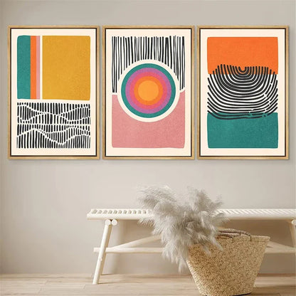 Mid Century Abstract Color Block Wall Art Set