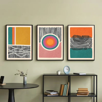 Mid Century Abstract Color Block Wall Art Set