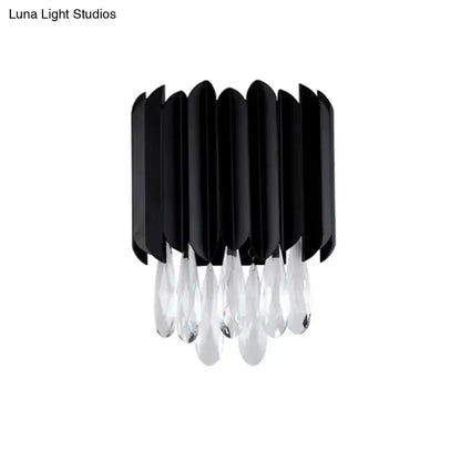 Mid century black metal chandelier with cascading clear crystal teardrops designed for e12 e14 light bulbs