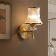 Mid-century brass crystal ribbed wall mounted lamp with fluted glass shade for living room lighting