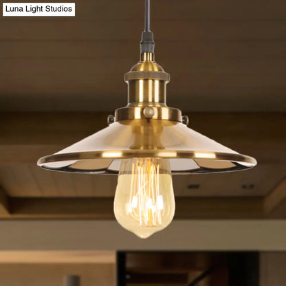 Mid Century Brass Finish Conic Pendant Light - Indoor Ceiling Lamp with Adjustable Cord