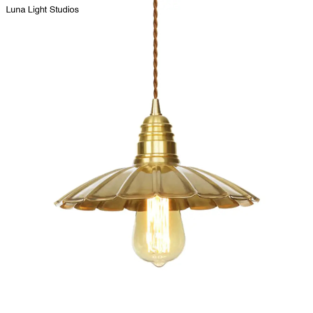 Mid-Century Brass Pendant Light with Amber Glass Shade for Dining Tables (9.5"/8" W, 1 Bulb)