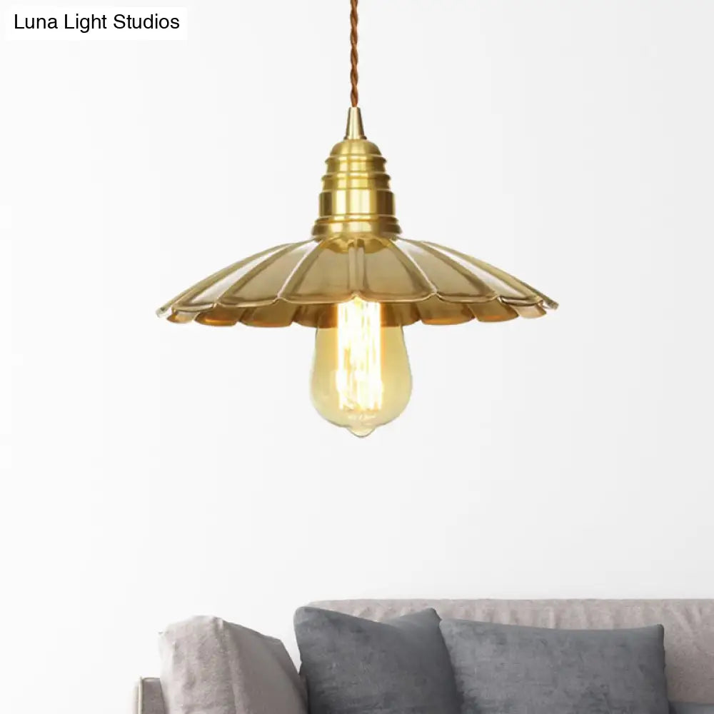 Mid-Century Brass Pendant Light with Amber Glass Shade for Dining Tables (9.5"/8" W, 1 Bulb)