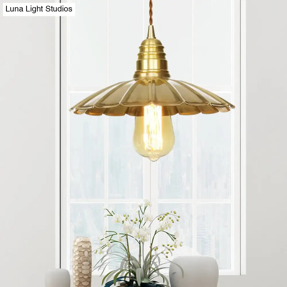 Mid-Century Brass Pendant Light with Amber Glass Shade for Dining Tables (9.5"/8" W, 1 Bulb)