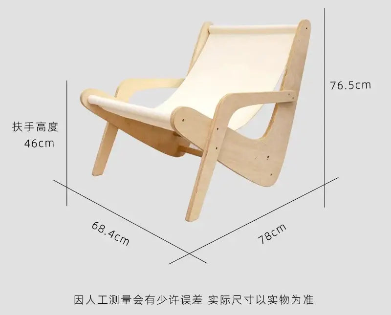 Light wood-framed mid-century decorbites canvas recliner with cream fabric sling seat for living room use