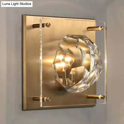 DecorBites™ DecorBites™ Mid Century Crystal Wall Lamp with Faceted Bowl Shade - 1 Light Parlor Sconce, Bronze Square Backplate