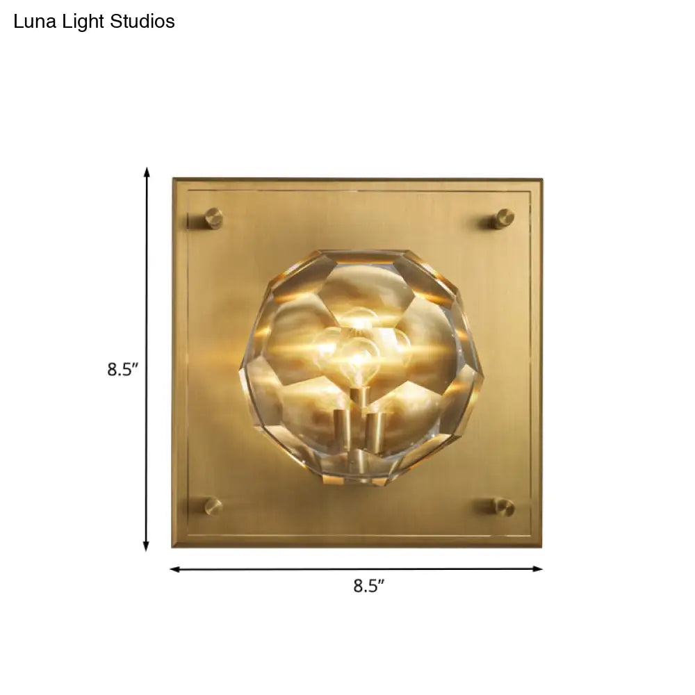 DecorBites™ DecorBites™ Mid Century Crystal Wall Lamp with Faceted Bowl Shade - 1 Light Parlor Sconce, Bronze Square Backplate