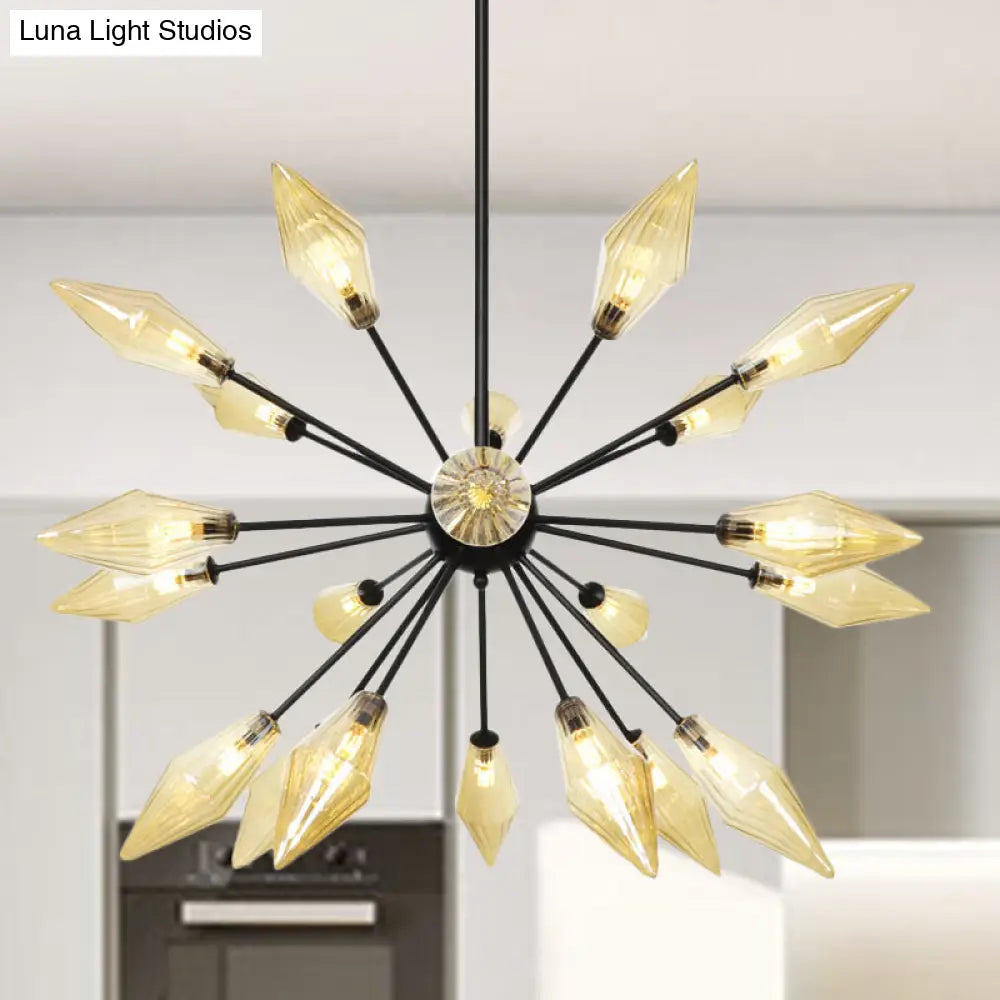 Mid-Century Diamond Shade Chandelier - Amber/Clear Ribbed Glass - 9/12/15 Lights - Living Room Pendant Lighting