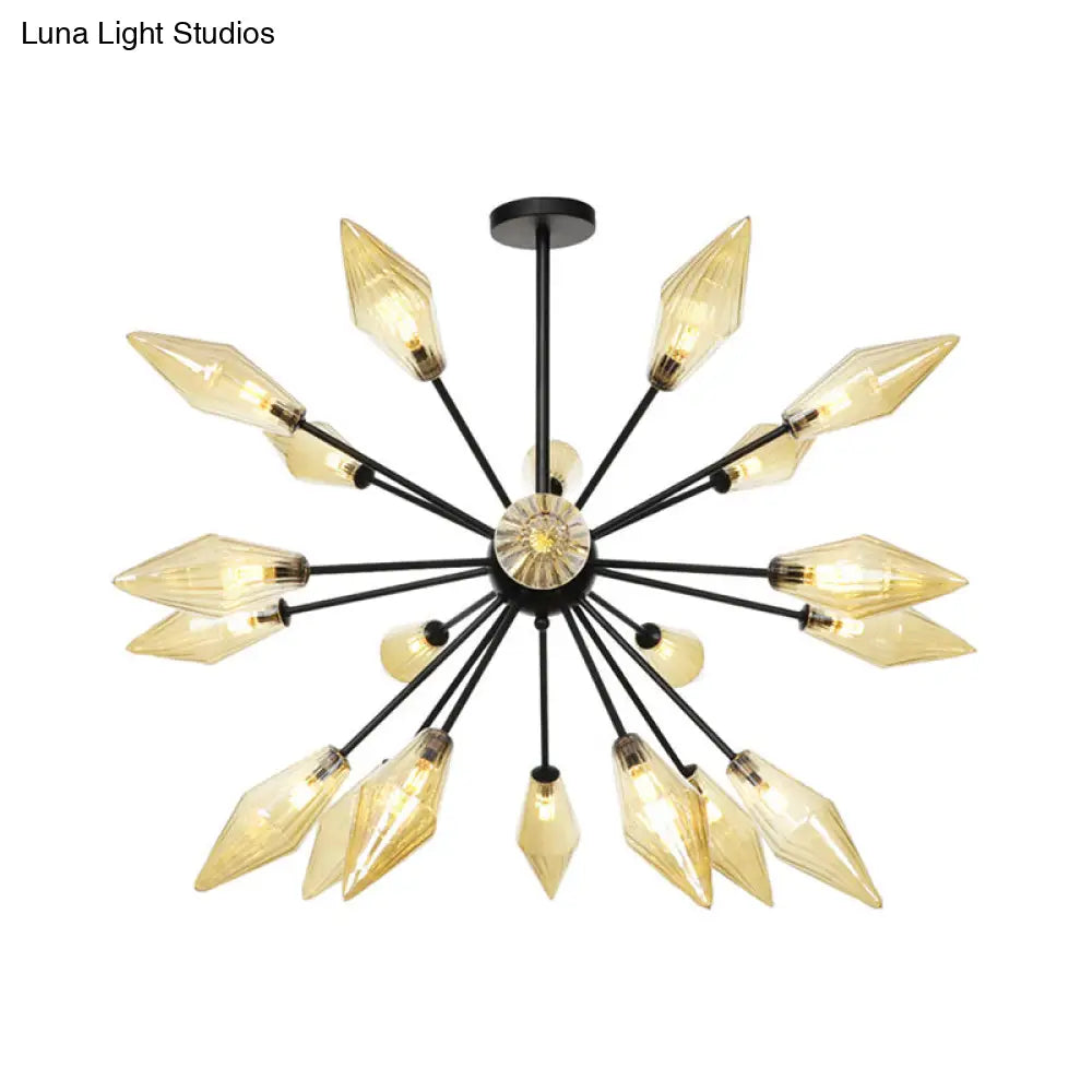 Mid-Century Diamond Shade Chandelier - Amber/Clear Ribbed Glass - 9/12/15 Lights - Living Room Pendant Lighting