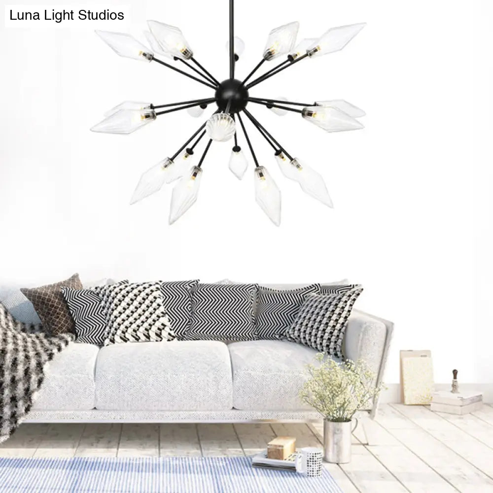 Mid-Century Diamond Shade Chandelier - Amber/Clear Ribbed Glass - 9/12/15 Lights - Living Room Pendant Lighting