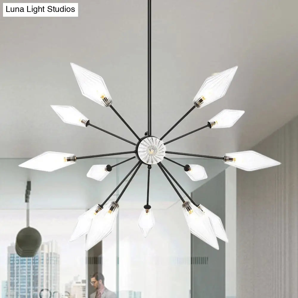 Mid-Century Diamond Shade Chandelier - Amber/Clear Ribbed Glass - 9/12/15 Lights - Living Room Pendant Lighting