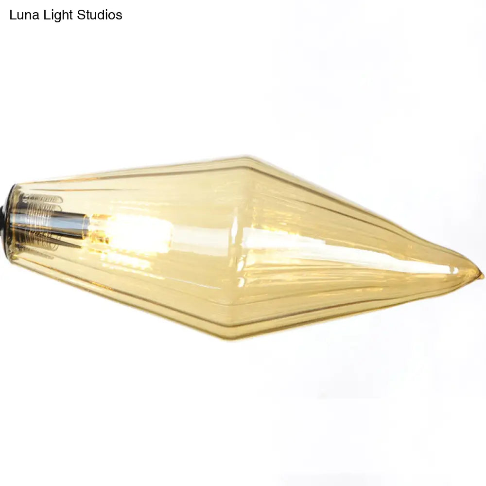 Mid-Century Diamond Shade Chandelier - Amber/Clear Ribbed Glass - 9/12/15 Lights - Living Room Pendant Lighting