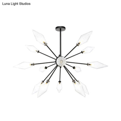 Mid-Century Diamond Shade Chandelier - Amber/Clear Ribbed Glass - 9/12/15 Lights - Living Room Pendant Lighting