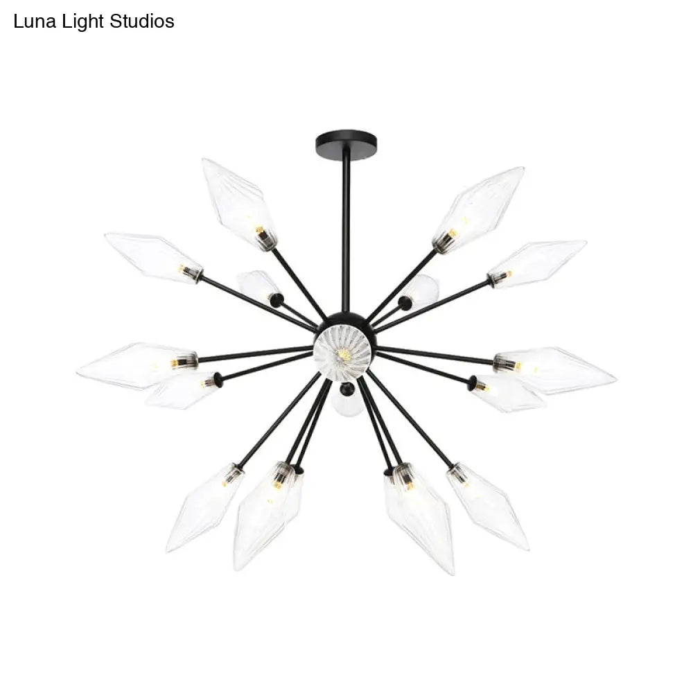 Mid-Century Diamond Shade Chandelier - Amber/Clear Ribbed Glass - 9/12/15 Lights - Living Room Pendant Lighting