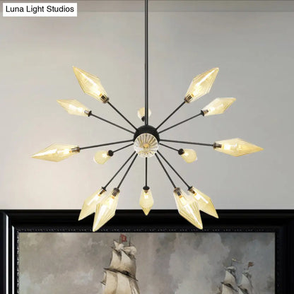 Mid-Century Diamond Shade Chandelier - Amber/Clear Ribbed Glass - 9/12/15 Lights - Living Room Pendant Lighting