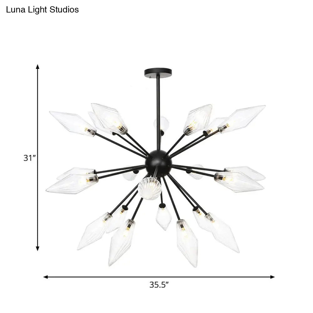 Mid-Century Diamond Shade Chandelier - Amber/Clear Ribbed Glass - 9/12/15 Lights - Living Room Pendant Lighting