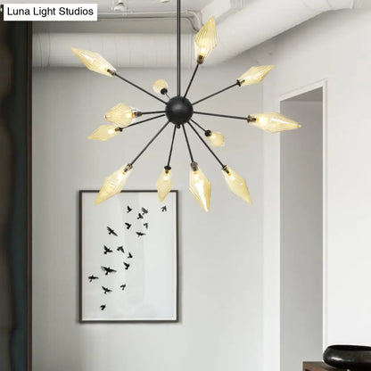 Mid-Century Diamond Shade Chandelier - Amber/Clear Ribbed Glass - 9/12/15 Lights - Living Room Pendant Lighting